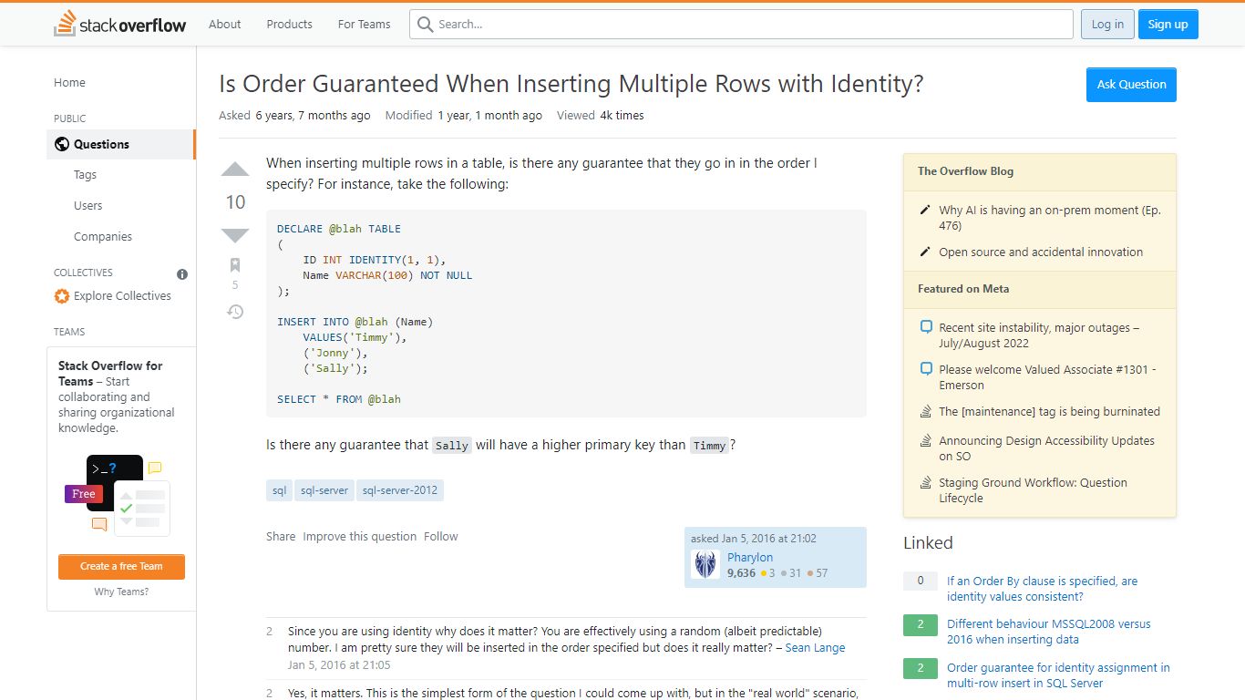 Is Order Guaranteed When Inserting Multiple Rows with Identity?